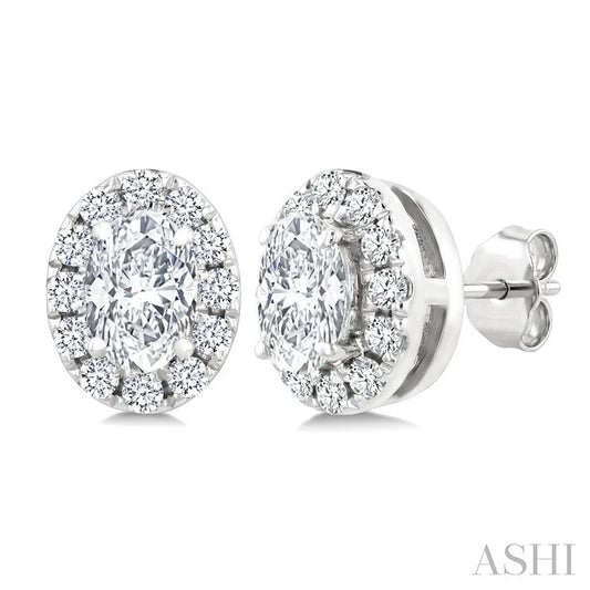 Oval Shape Halo Diamond Fashion Earrings