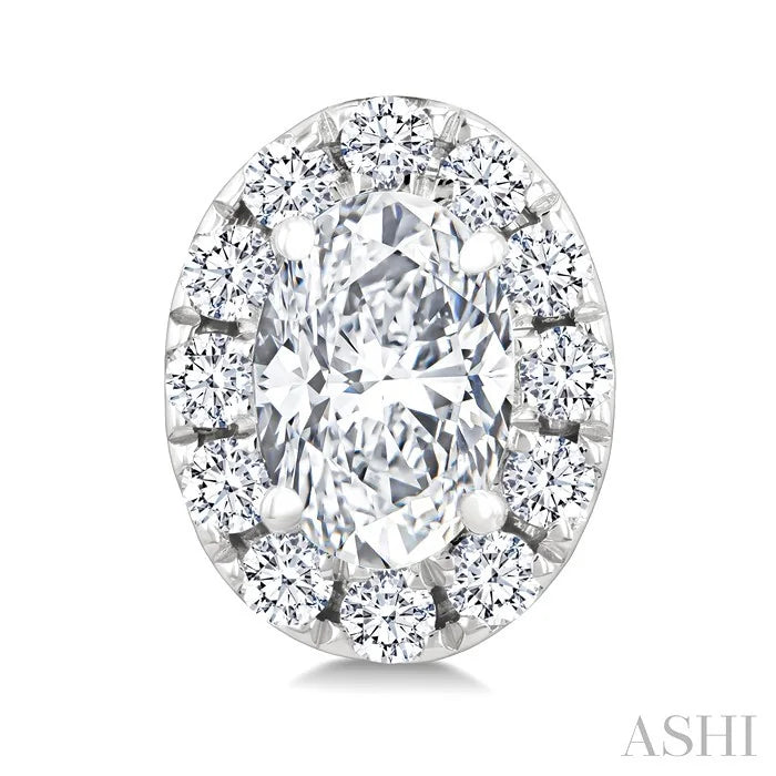 Oval Shape Halo Diamond Fashion Earrings