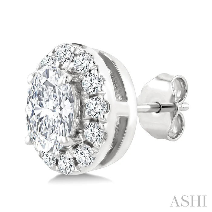 Oval Shape Halo Diamond Fashion Earrings