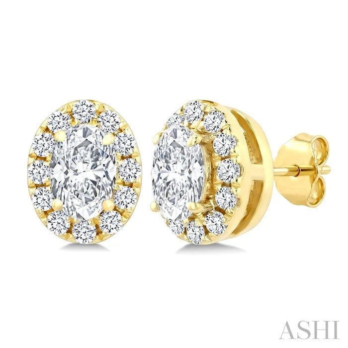 Oval Shape Halo Diamond Fashion Earrings