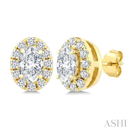 Oval Shape Halo Diamond Fashion Earrings