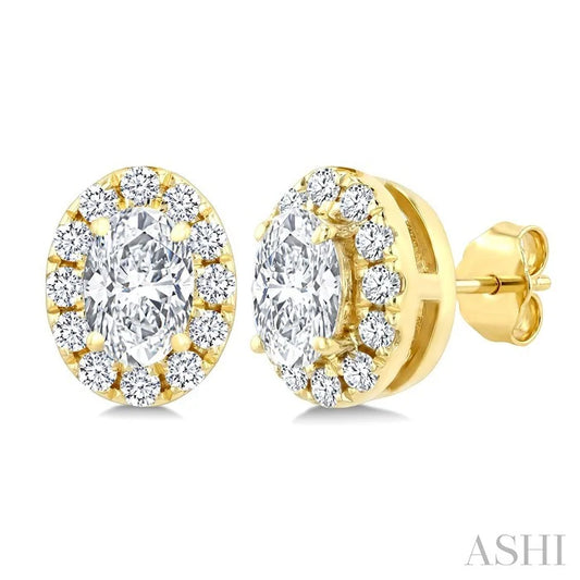 Oval Shape Halo Diamond Fashion Earrings