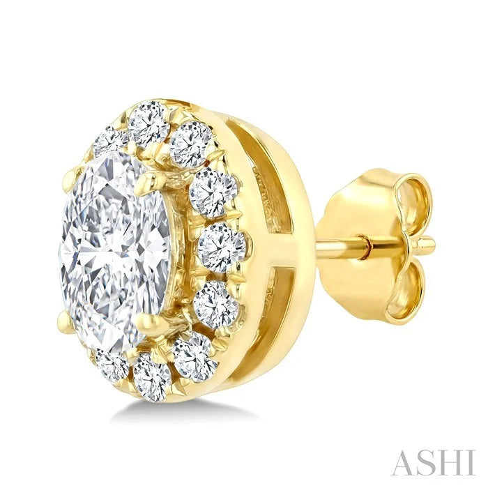 Oval Shape Halo Diamond Fashion Earrings