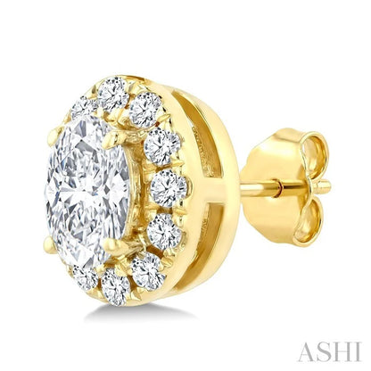 Oval Shape Halo Diamond Fashion Earrings