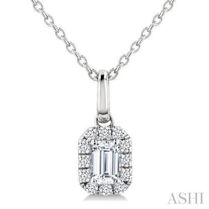 Emerald Shape Halo Diamond Fashion Pendant