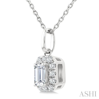 Emerald Shape Halo Diamond Fashion Pendant