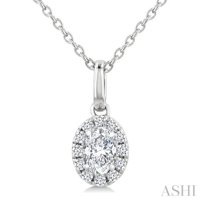 Oval Shape Halo Diamond Fashion Pendant