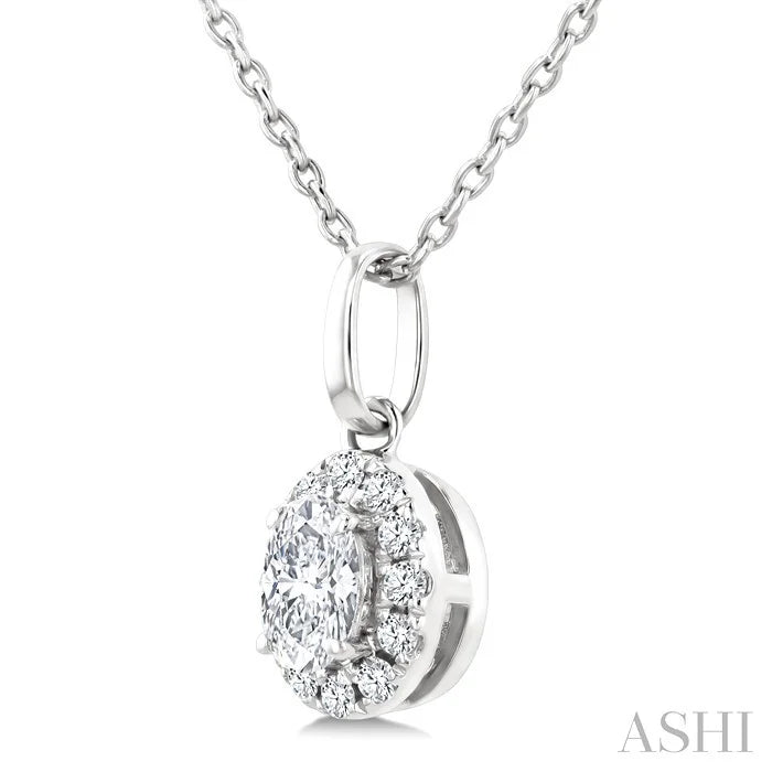 Oval Shape Halo Diamond Fashion Pendant