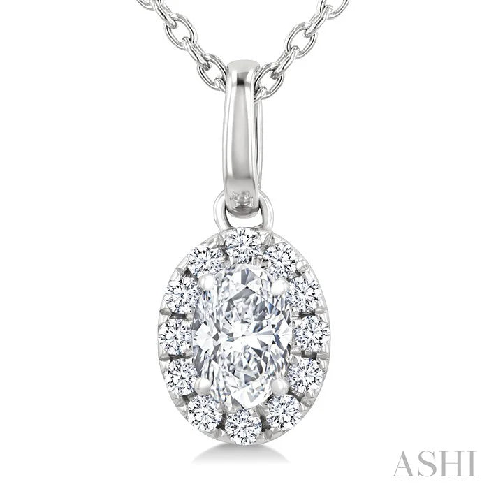 Oval Shape Halo Diamond Fashion Pendant