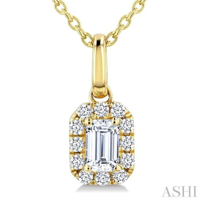 Emerald Shape Halo Diamond Fashion Pendant
