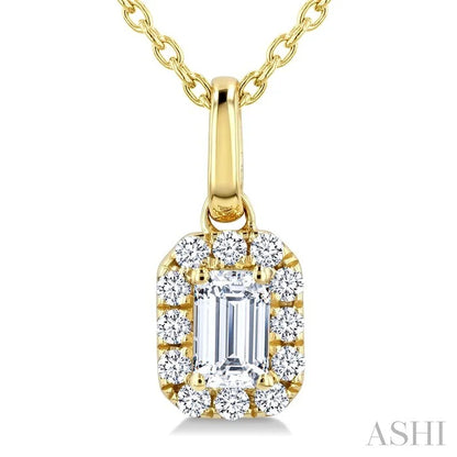 Emerald Shape Halo Diamond Fashion Pendant