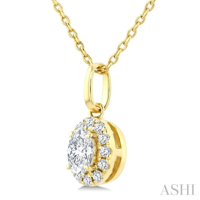 Oval Shape Halo Diamond Fashion Pendant