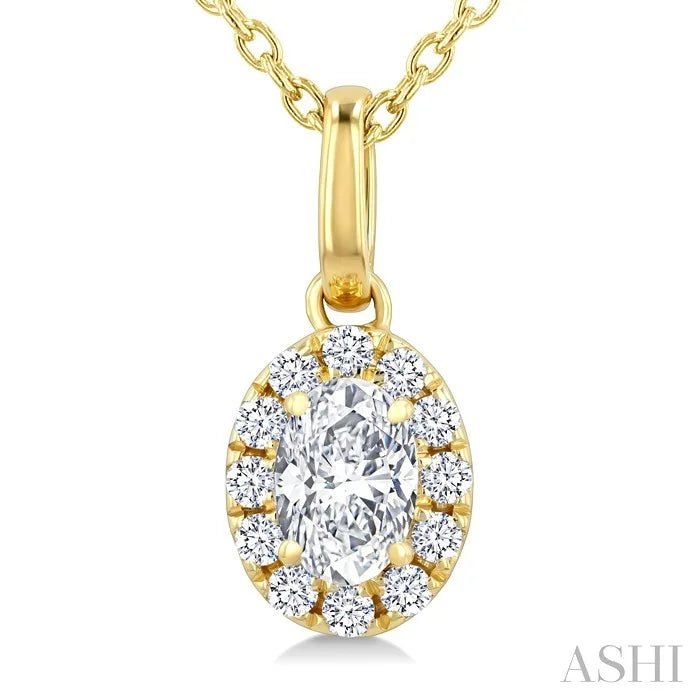 Oval Shape Halo Diamond Fashion Pendant