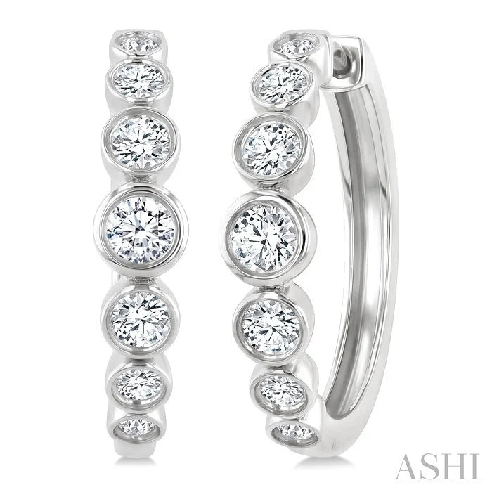 Graduated Bezel Set Diamond Fashion Hoop Earrings
