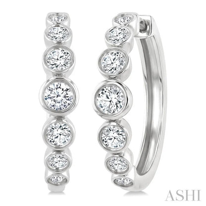 Graduated Bezel Set Diamond Fashion Hoop Earrings