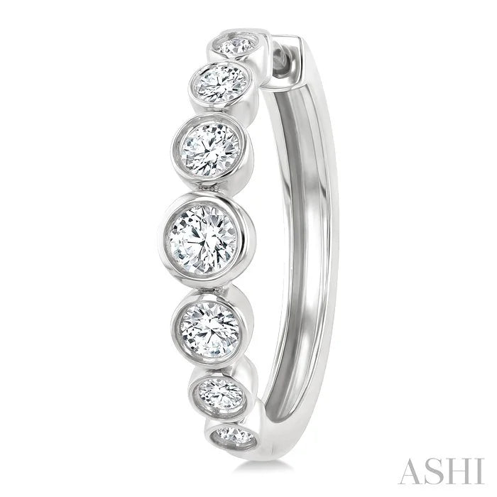 Graduated Bezel Set Diamond Fashion Hoop Earrings