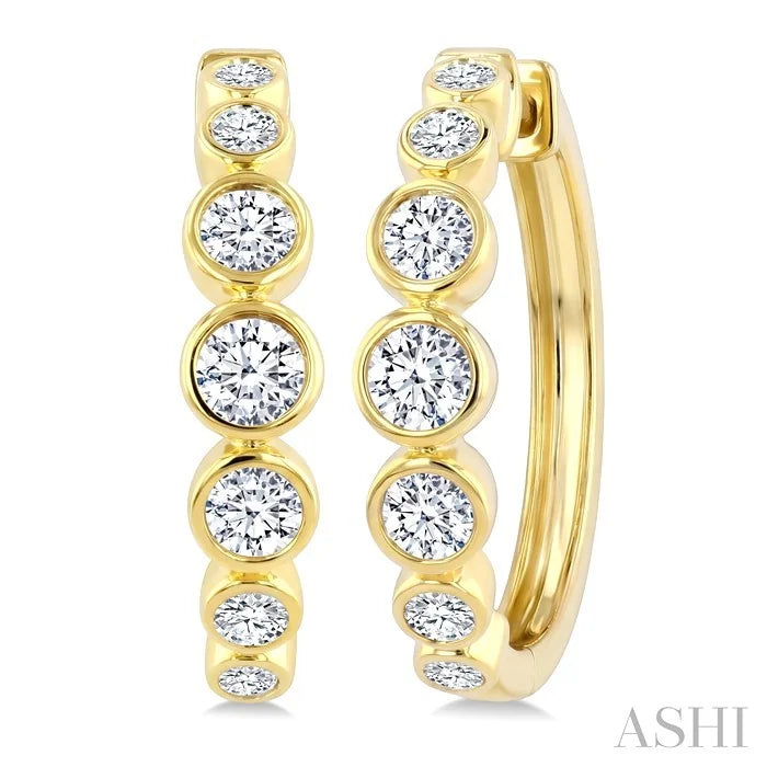 Graduated Bezel Set Diamond Fashion Hoop Earrings