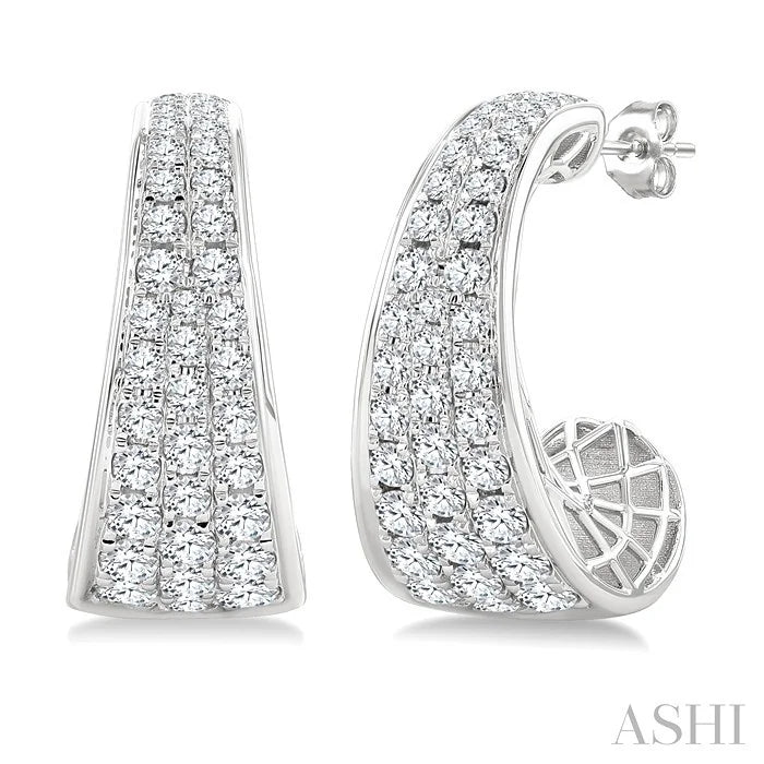 Pave Set Diamond Fashion Half Hoop Earrings