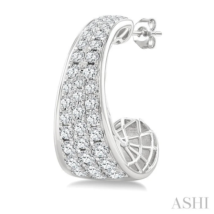 Pave Set Diamond Fashion Half Hoop Earrings