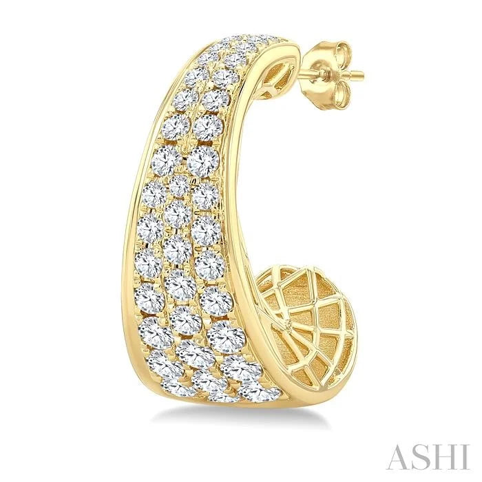 Pave Set Diamond Fashion Half Hoop Earrings