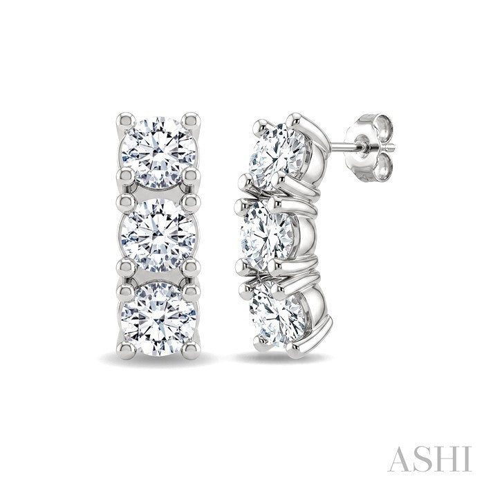 3 Stone Diamond Fashion Earrings