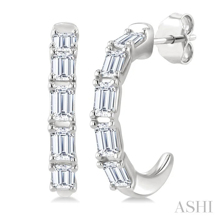 Emerald Shape Diamond Fashion Half Hoop Earrings