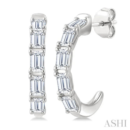 Emerald Shape Diamond Fashion Half Hoop Earrings