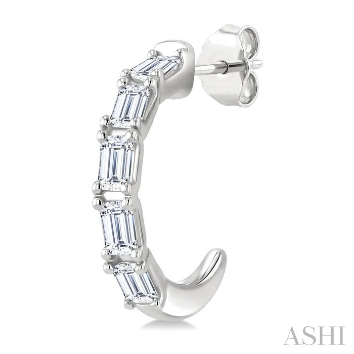 Emerald Shape Diamond Fashion Half Hoop Earrings