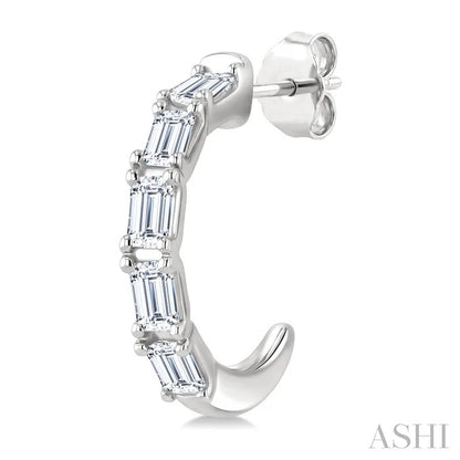 Emerald Shape Diamond Fashion Half Hoop Earrings