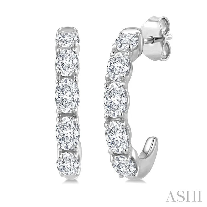 Oval Shape Diamond Fashion Half Hoop Earrings