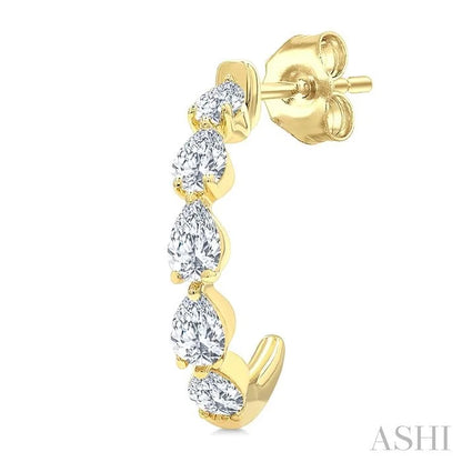 Pear Shape Diamond Fashion Half Hoop Earrings