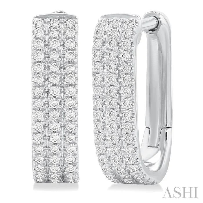 Three Row Diamond Hoop Earrings