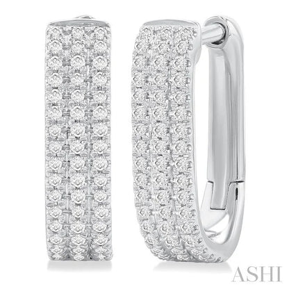 Three Row Diamond Hoop Earrings
