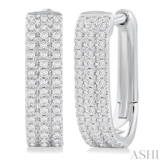 Three Row Diamond Hoop Earrings