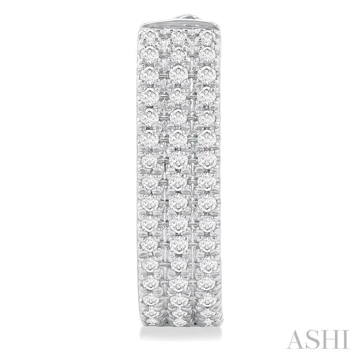 Three Row Diamond Hoop Earrings