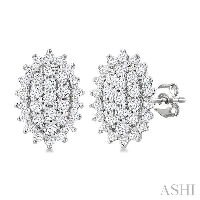 Oval Shape Petite Cluster Diamond Fashion Earrings