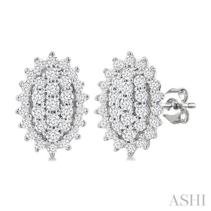 Oval Shape Petite Cluster Diamond Fashion Earrings