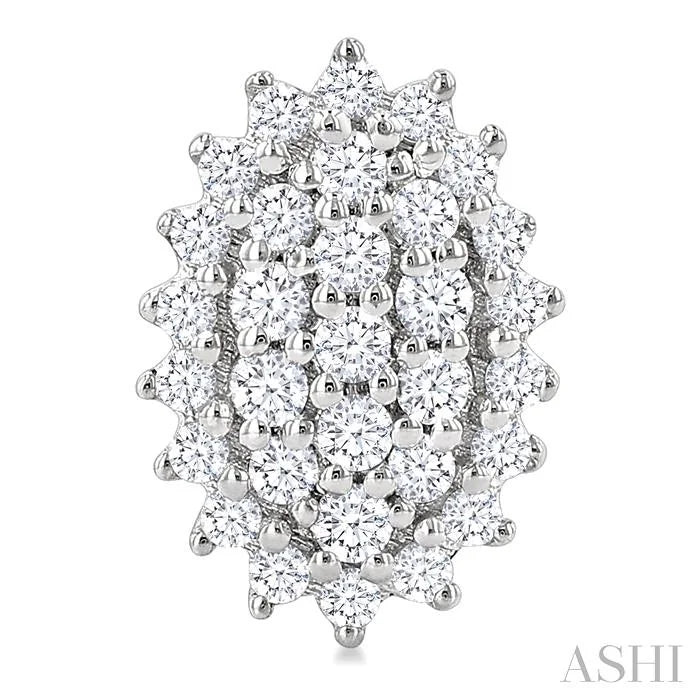 Oval Shape Petite Cluster Diamond Fashion Earrings