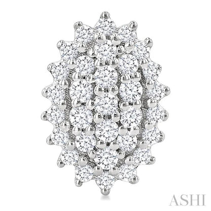 Oval Shape Petite Cluster Diamond Fashion Earrings