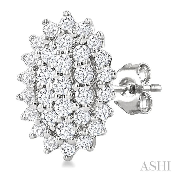 Oval Shape Petite Cluster Diamond Fashion Earrings