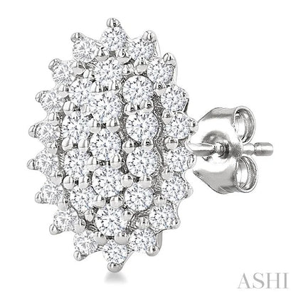 Oval Shape Petite Cluster Diamond Fashion Earrings