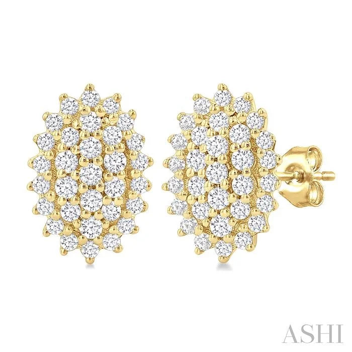 Oval Shape Petite Cluster Diamond Fashion Earrings