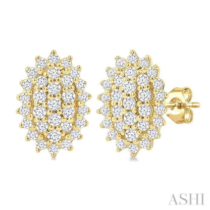 Oval Shape Petite Cluster Diamond Fashion Earrings