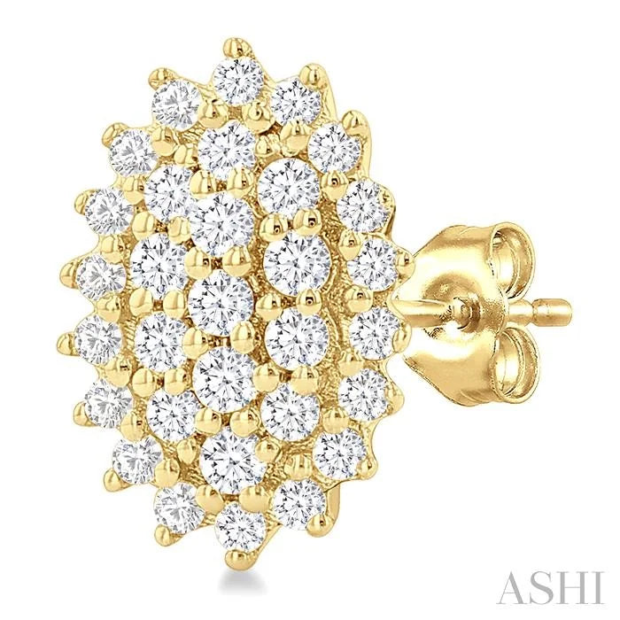 Oval Shape Petite Cluster Diamond Fashion Earrings