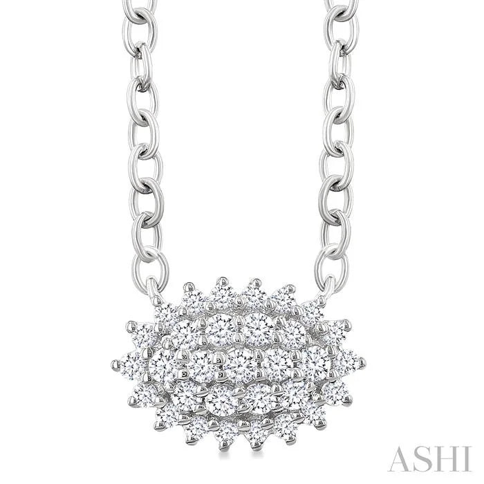 Oval Shape East-West Petite Cluster Diamond Fashion Pendant