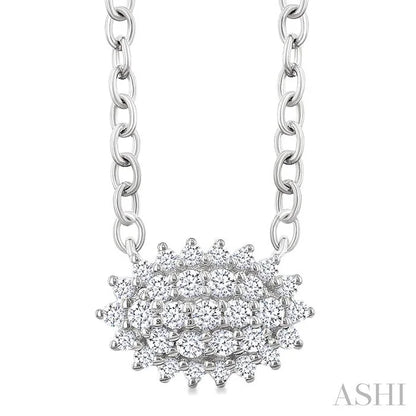 Oval Shape East-West Petite Cluster Diamond Fashion Pendant