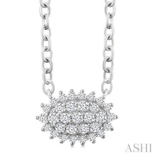 Oval Shape East-West Petite Cluster Diamond Fashion Pendant
