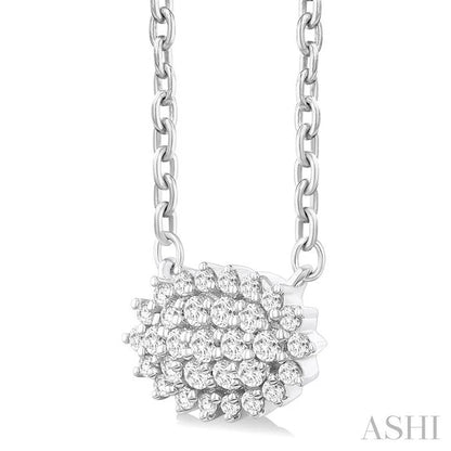 Oval Shape East-West Petite Cluster Diamond Fashion Pendant