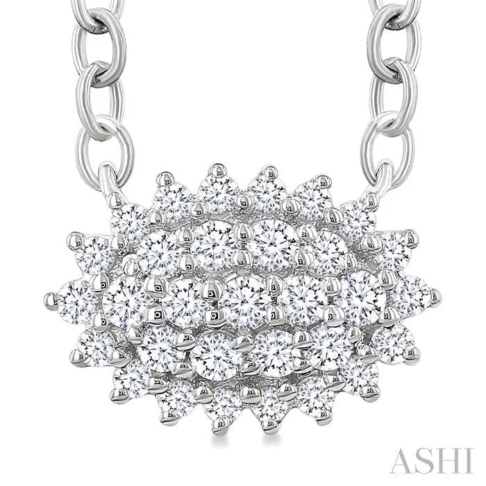 Oval Shape East-West Petite Cluster Diamond Fashion Pendant