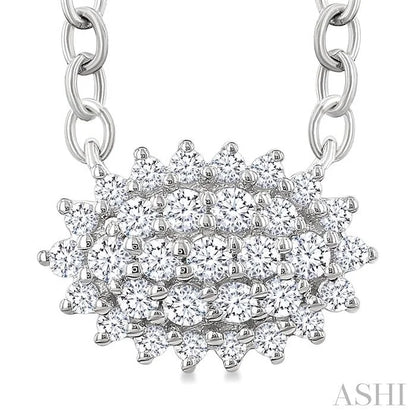 Oval Shape East-West Petite Cluster Diamond Fashion Pendant